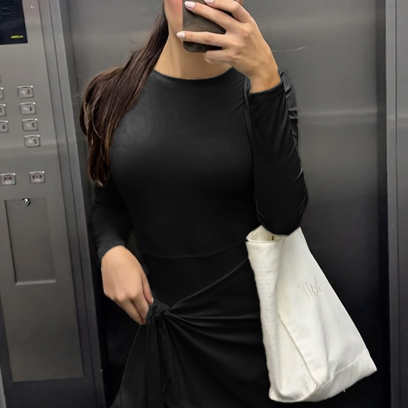 Women's long-sleeved short skirt, with a pure color irregular skirt hem, a fitted design, a waistband design, a back opening design---SSL007