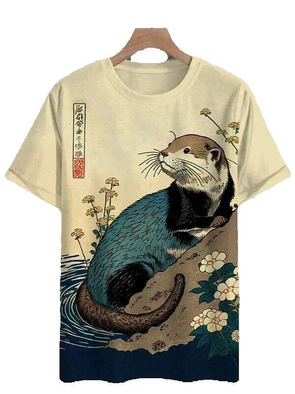 Men's Japanese ukiyo-e short sleeved T-shirt top 3D printed round neck shirt for summer casual men's wear