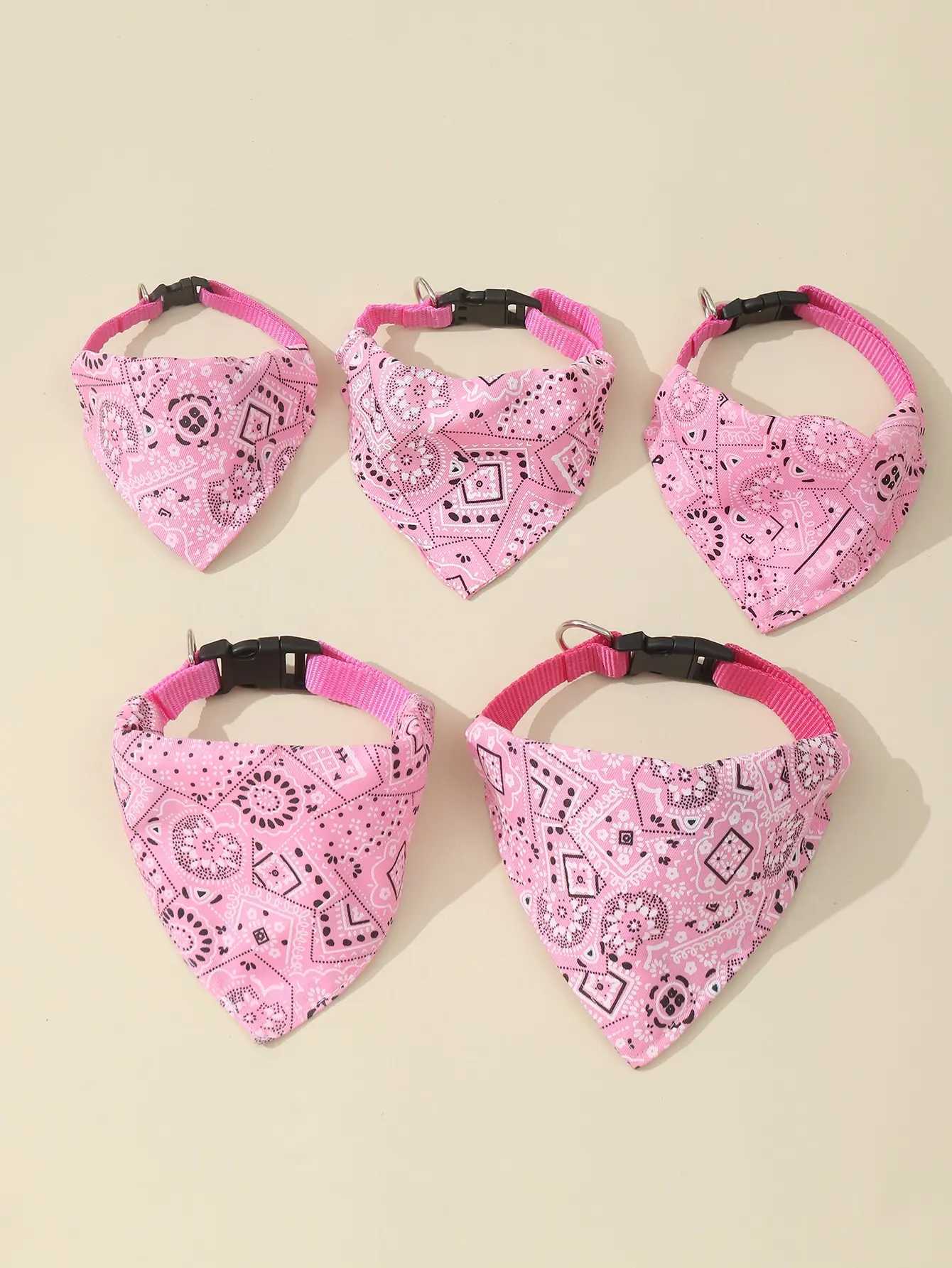 High Quality 1 piece of pink random pattern pet bandage with adjustable triangular and buckle shaped pet dog collar and bib T250407