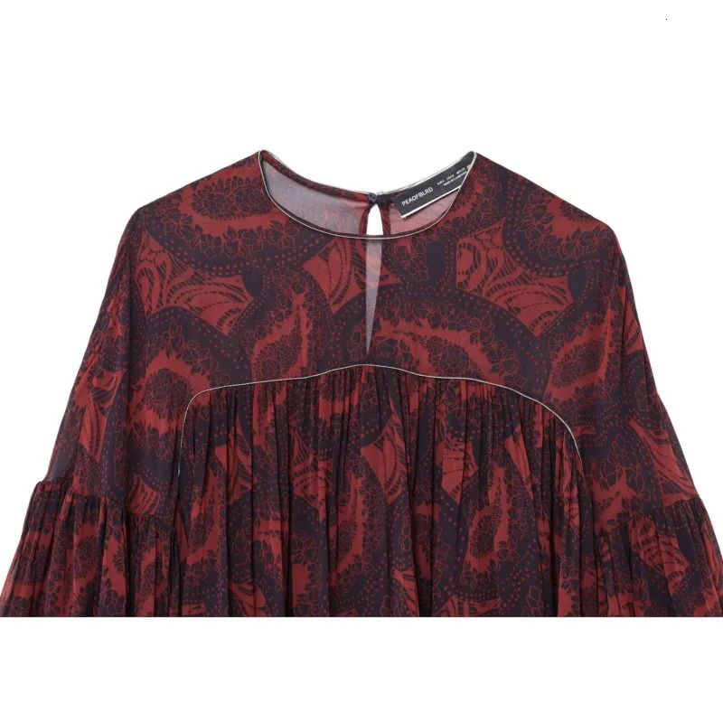 HipTeam Womens Printed Shirt Spring Casual Lace up Long Sleeve Folded and 250407