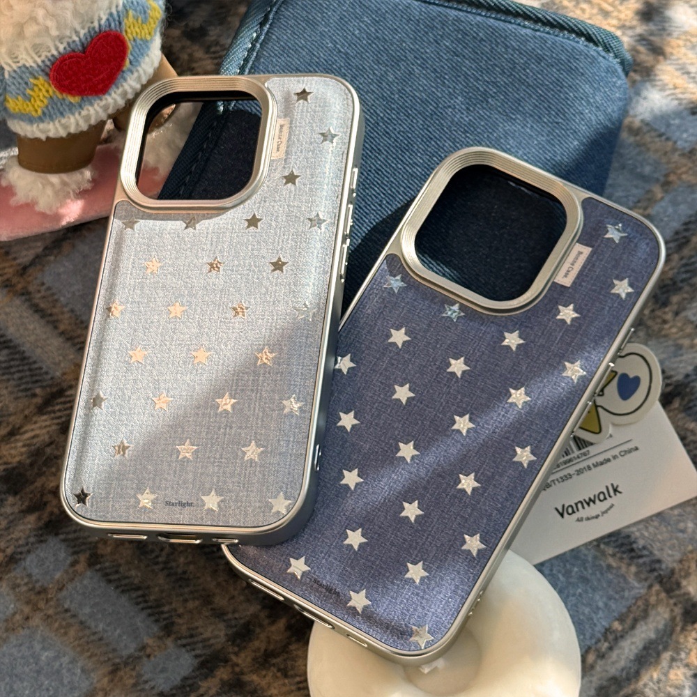 Minimalist Denim Star Phone Case Compatible with iPhone 17/16 Pro Solid Color Protective Cover iPhone 15/14