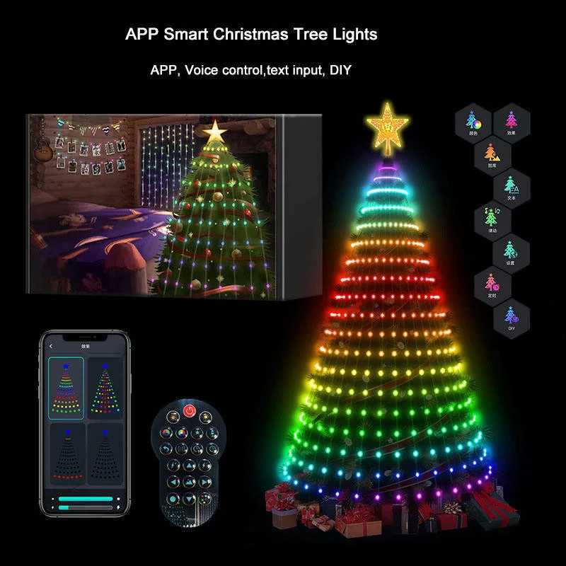 7FT 400LEDs Smart Christmas Tree Lights Fairy LED Lights with Star Topper DIY Color Changing App Remote for Christmas Tree Decor W251107