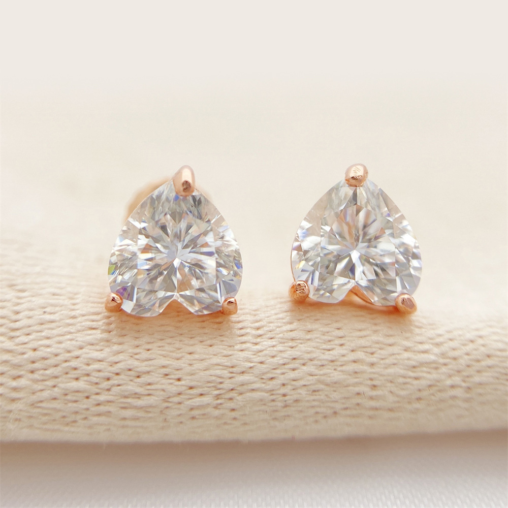 heart shaped cutting moissanite earrings designer for women solid 925 sterling silver stud earrings gold plated mens earring designer jewelry valentin