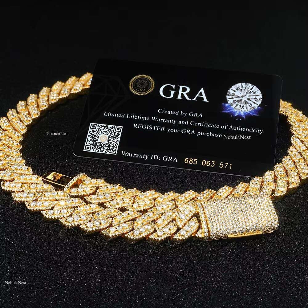 Hiphop Bust Down Sterg Sier Necklace Vvs Moissanite Dia 15mm Iced Out Cuban k Chain