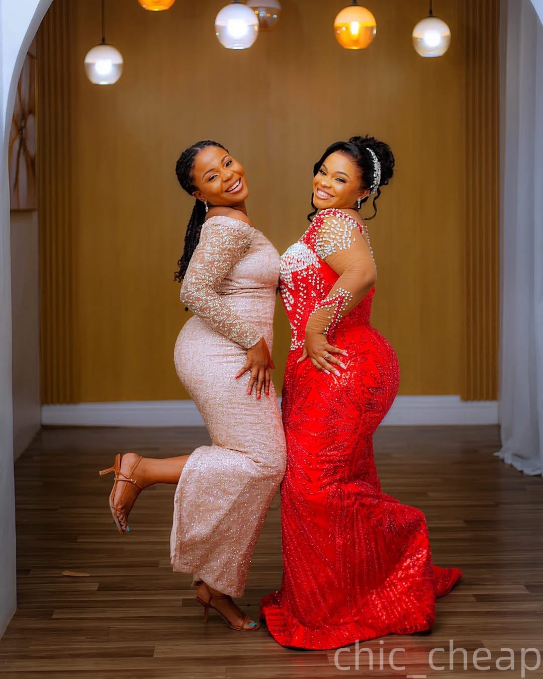 Aso Ebi Red Mermaid Prom Dresses 2026 Crystals Full Sleeves Sequined Evening Formal Party Second Birthday Engagement Gowns Plus Size Dress For Special