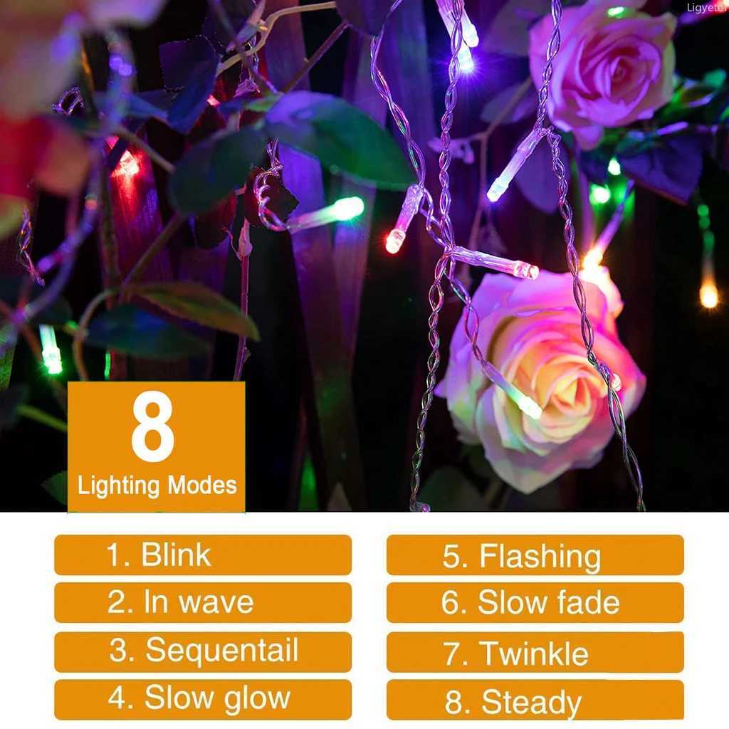 Solar Curtain Icicle Light 35M Eaves Decor Outdoor Fairy String Lights Wedding Party Christmas Stair Decor Garden Garlands W251107