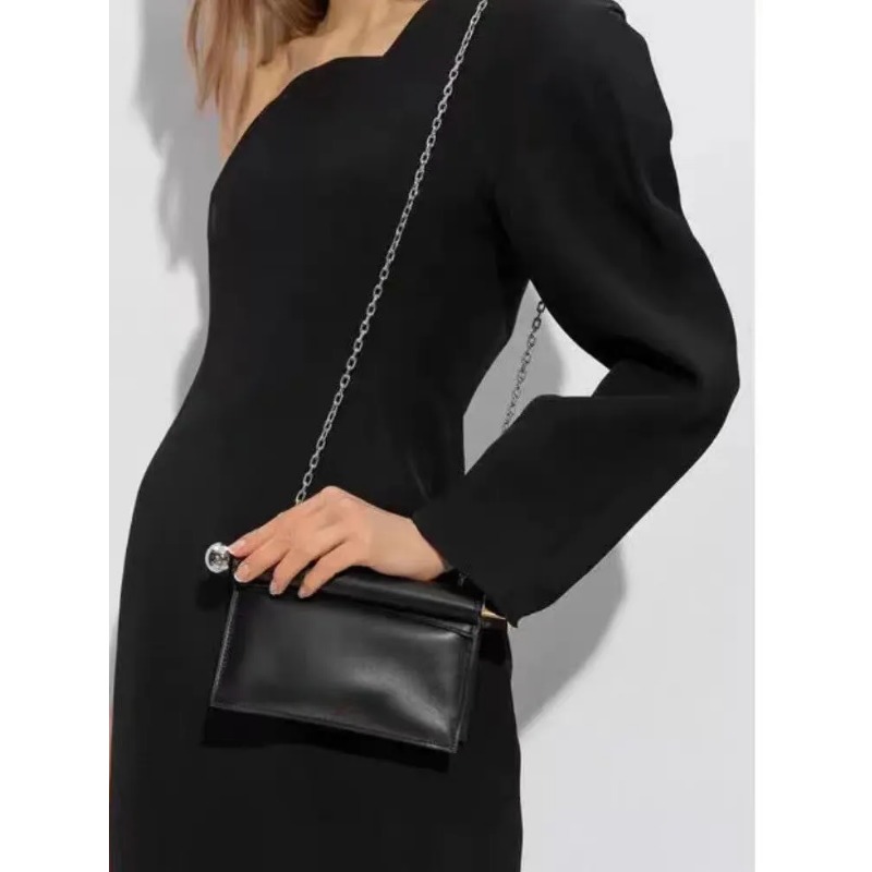 Elegant Genuine Sheep Leather Round Clutch with Silver Chain for Evening Parties & Special Events