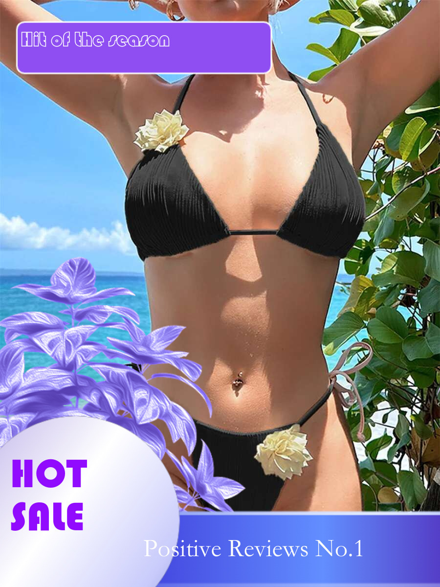 Dongdumaoyi Women S D Floral Bikini Black Push Up Bra Ribbed Micro Swimsuit Brazilian Beach Bathing Suit Thong Swimwear Biquini