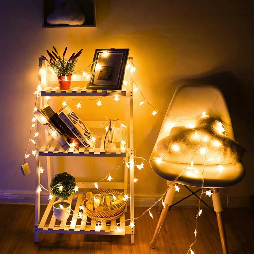 LED Star Fairy Lights Outdoor Chain Lights Garland Bulb String Lights Party Home Wedding Terrace Garden Christmas Decoration W251107