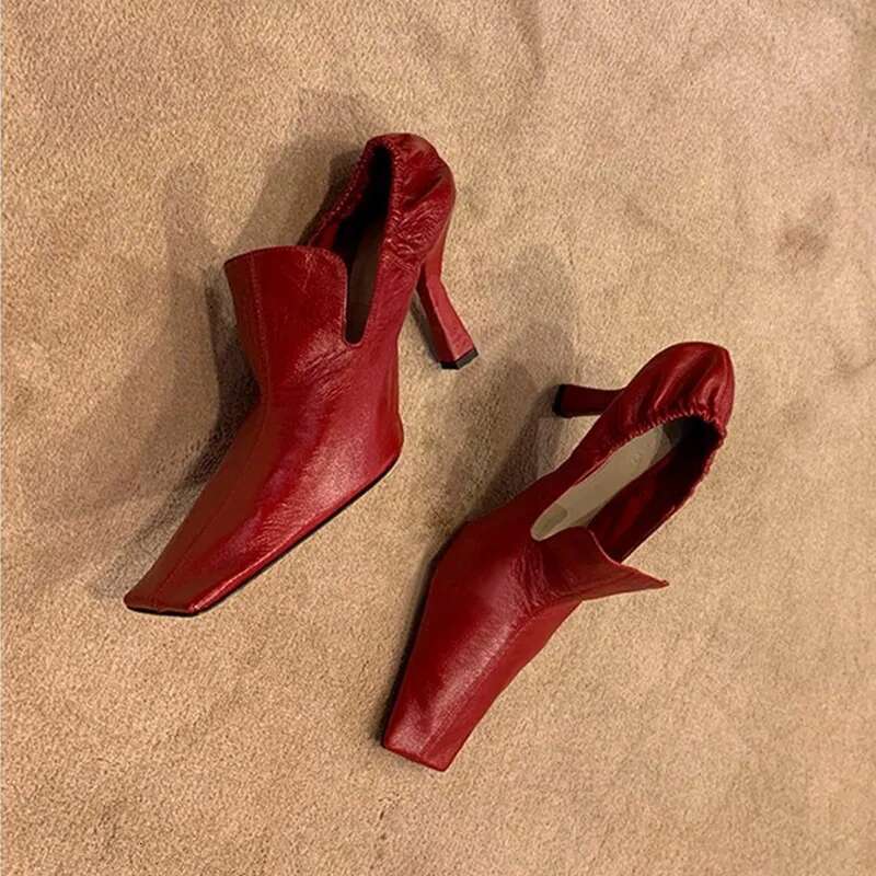2025 New Square Head Pumps Female White High Heels Stiletto Retro Mueller Witch Shoes