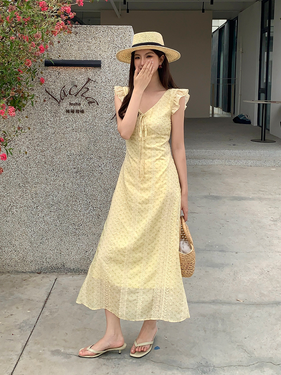 M15120 High quality summer new Korean style high waist holiday sleeveless dress V-neck printed pure desire dress