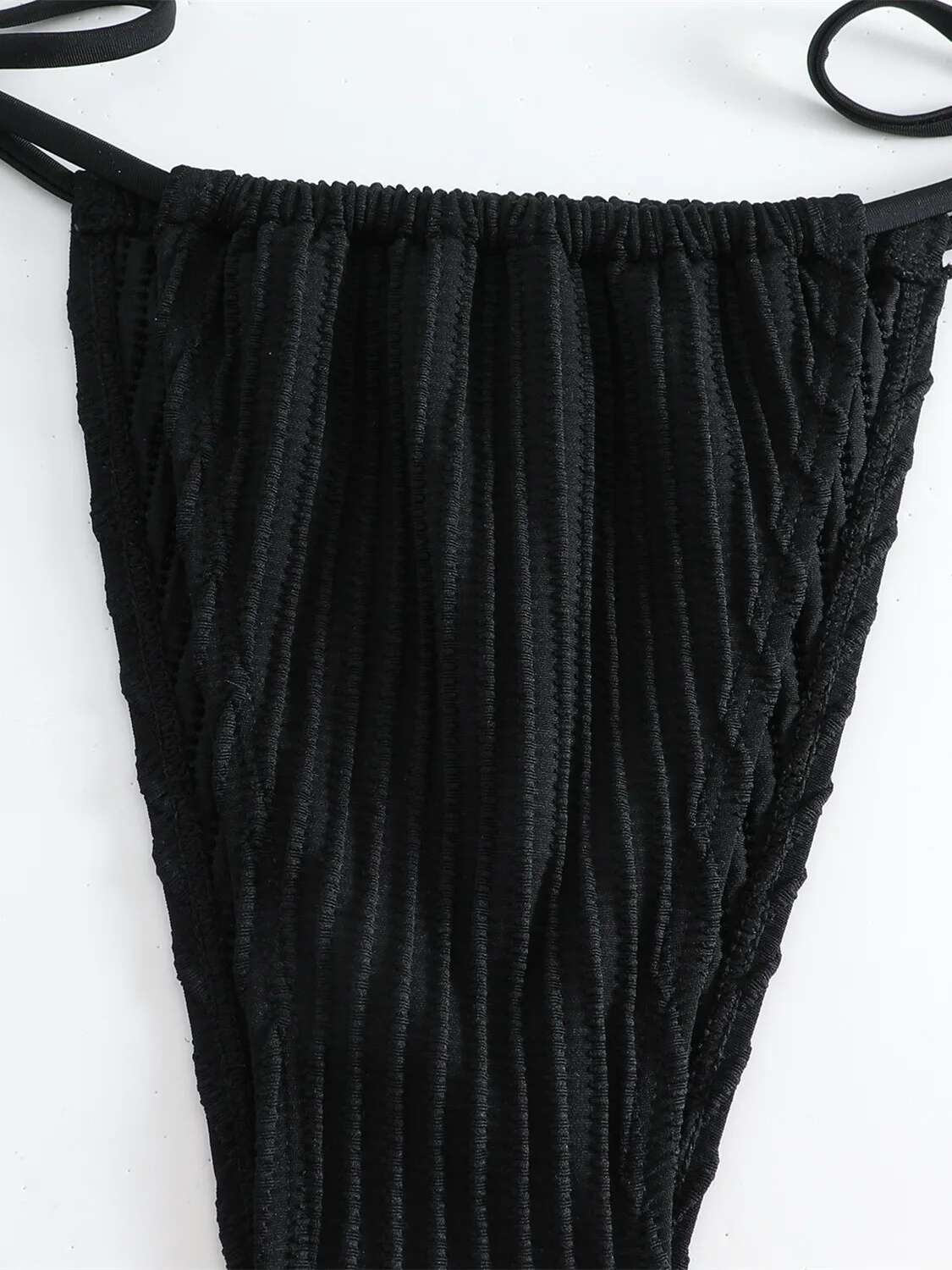 Dongdumaoyi Sexy Pearl Strap Bikini Women Black White Push Up Ribbed Micro Swimsuit Brazilian Bathing Suit Tie Side Triangle Swimwear