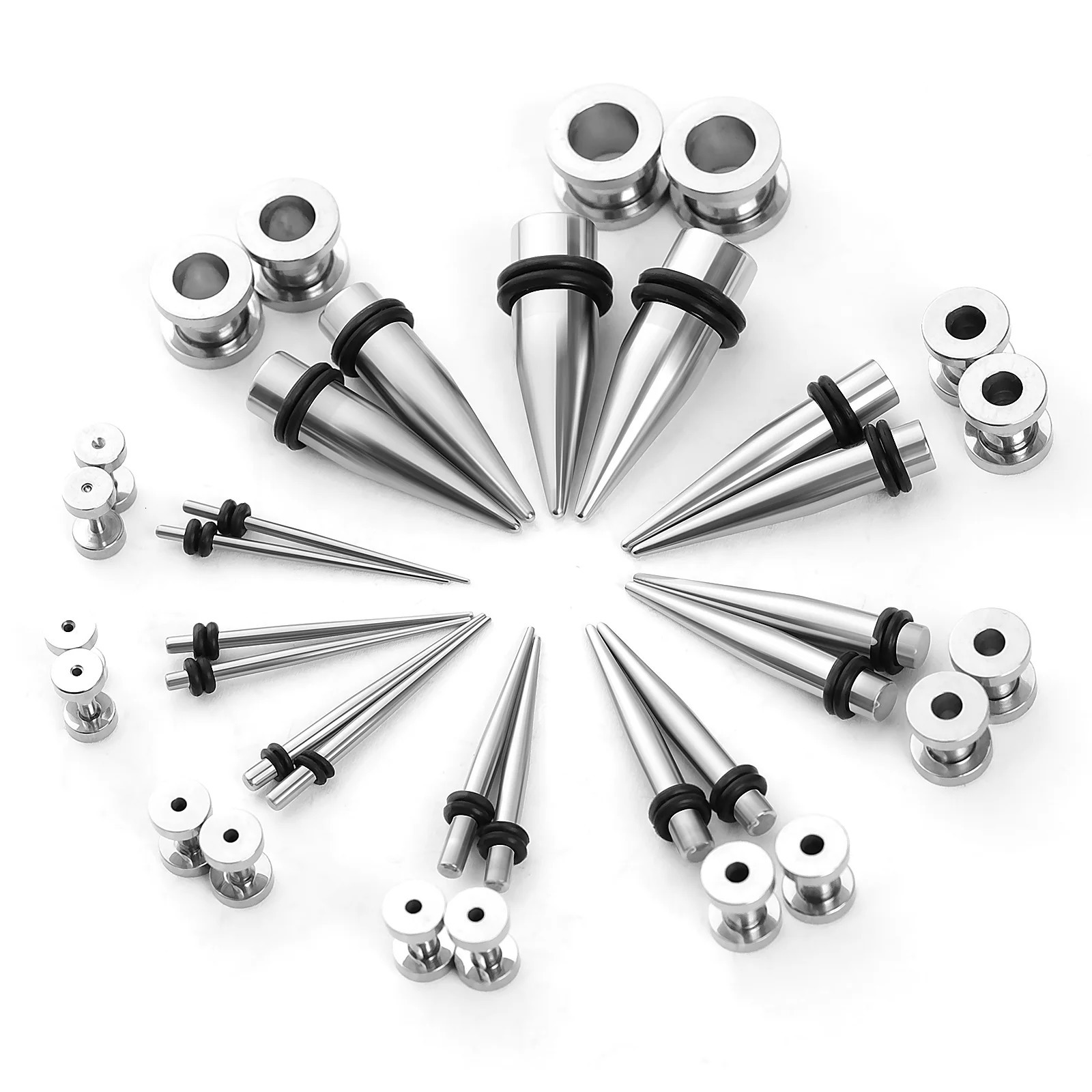 36pcs Ear Stretching Kit Stainless Steel 14g Industrial Earrings Ear Expanders Tunnel Set Steel Taper Plug Kit Piercing Jewelry 250403