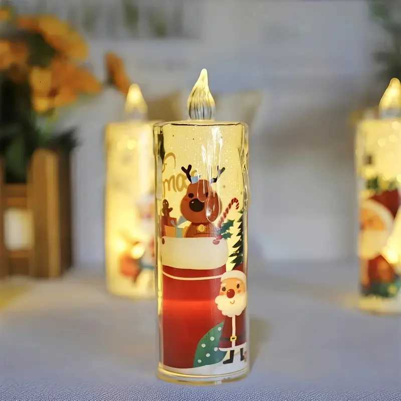 4PCS Christmas LED Candles Flameless Flickering Electronic Tea LightsSanta Claus Projection Night Light for Holiday Home Decor W251107