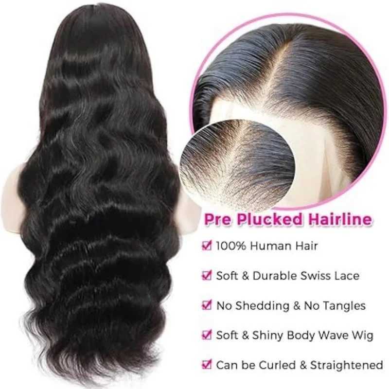 Body Wave Human Hair Wigs 13X6 Hd Lace Frontal Wig 250 Density 40 Inch 250 Density Pre Plucked Brazilian Hair 100 Natural Black W251107