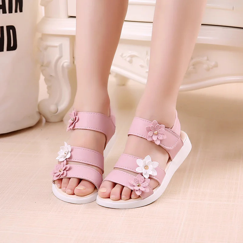 Girls Sandals Gladiator Flowers Sweet Soft Childrens Beach Shoes Kids Summer Floral Sandals Princess Fashion Cute High Quality 250407