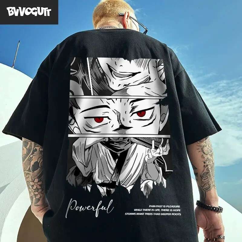 Loose Haruku Cotton Short Sleeve Japanese Anime Printed T-Shirt Men Women Manga Tops Summer Casual Oversized Tee Y2k Clothes
