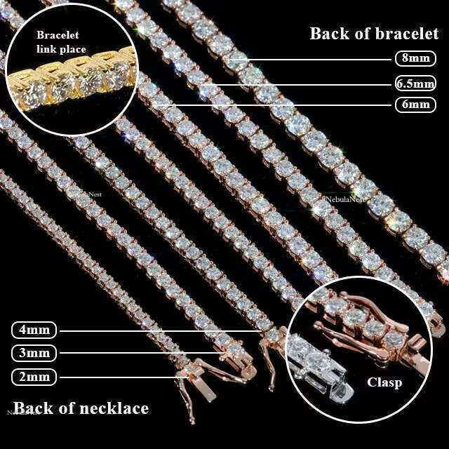 Men Women Hip Hop Iced Out Fine Jewelry 2MM 3MM 4MM 5MM Lab Dia S Sier Vvs Moissanite Tennis Chain Necklace