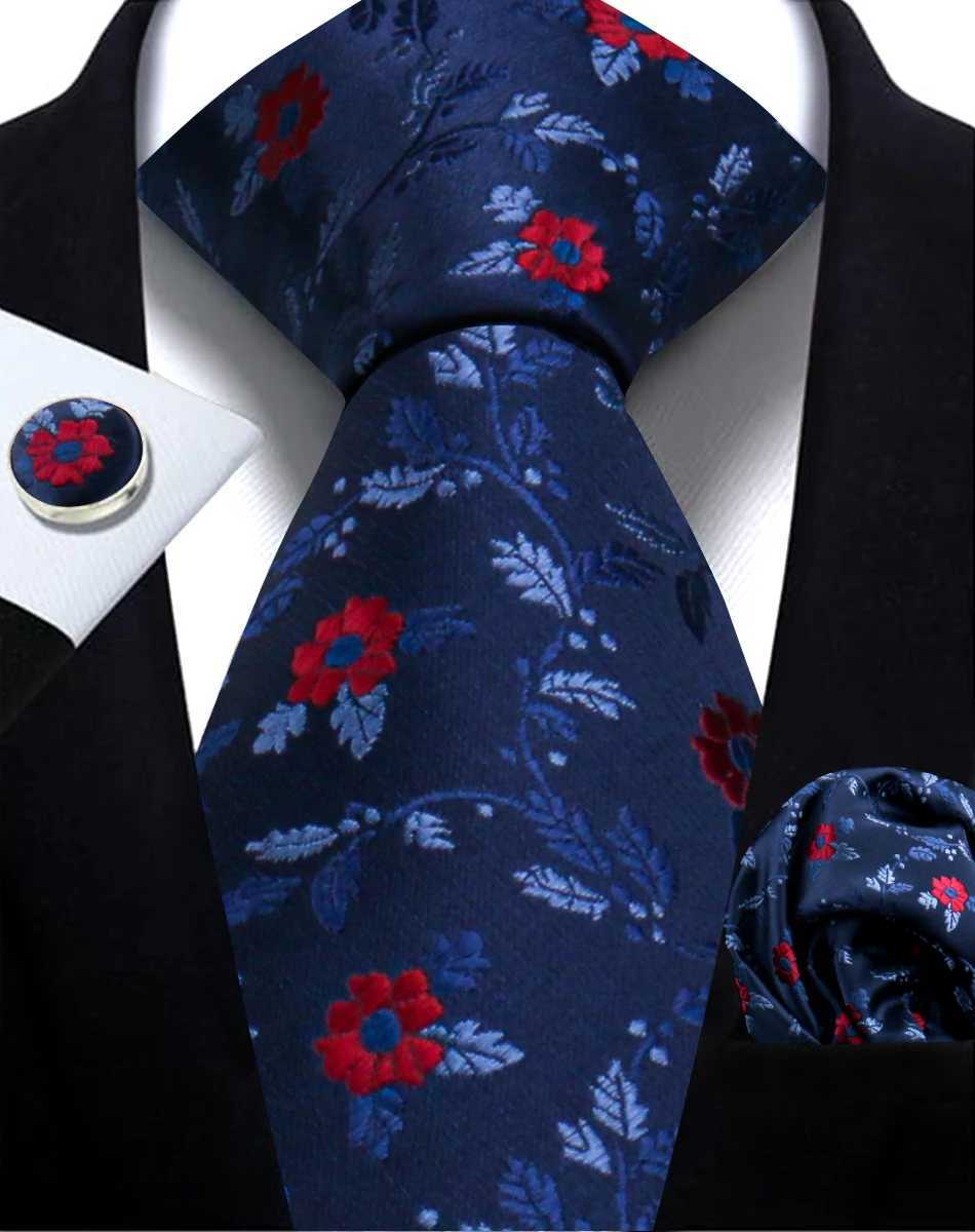 Luxury Floral Wine Ties For Men Wedding Party Business Necktie Handkerchief Cufflinks Set Men Suit Accessories Handmade Gravata X250407