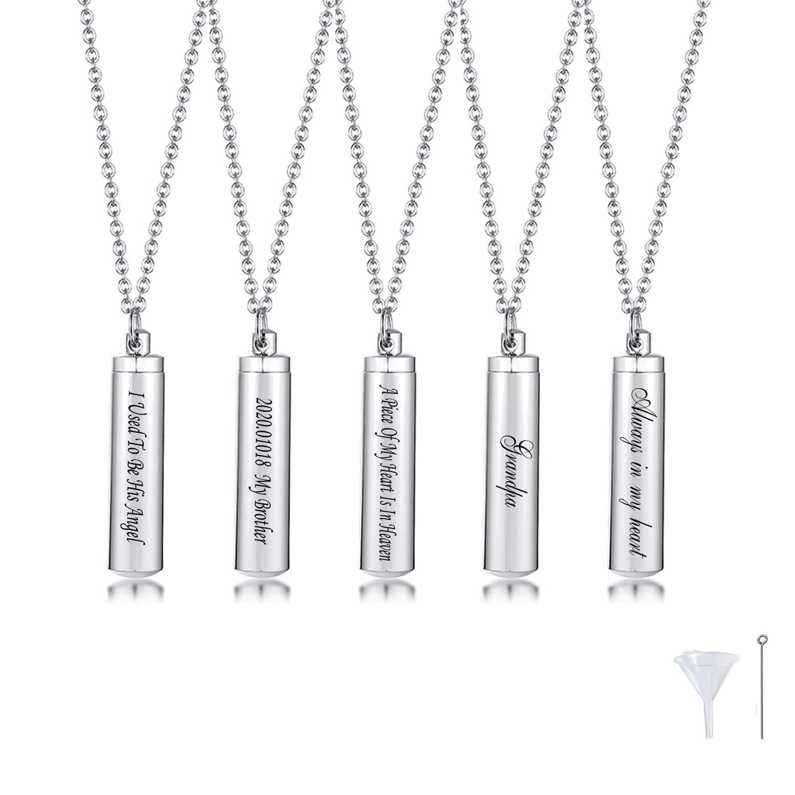 Hot selg stainless steel creative cydrical urn urn, engraved commemorative pendant accessory, can be opened necklace
