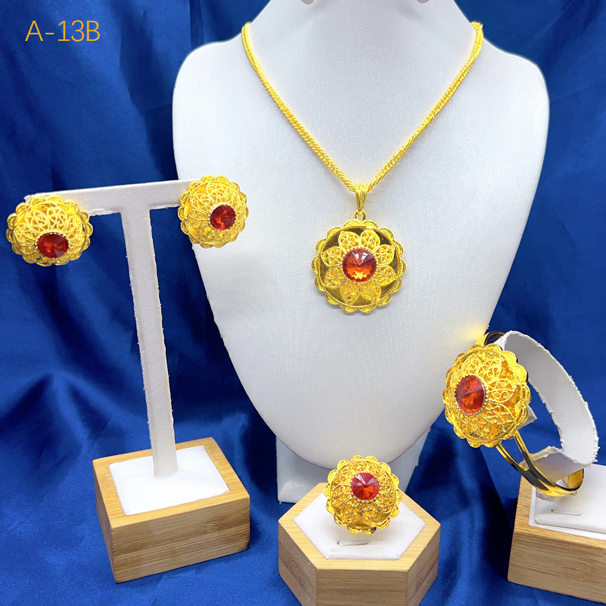 18k Gold Plated Jewelry Sets For Women Ethiopian Fashion Necklace Earrings Bracelet Ring Jewellery Set Wedding Party Gifs 241120