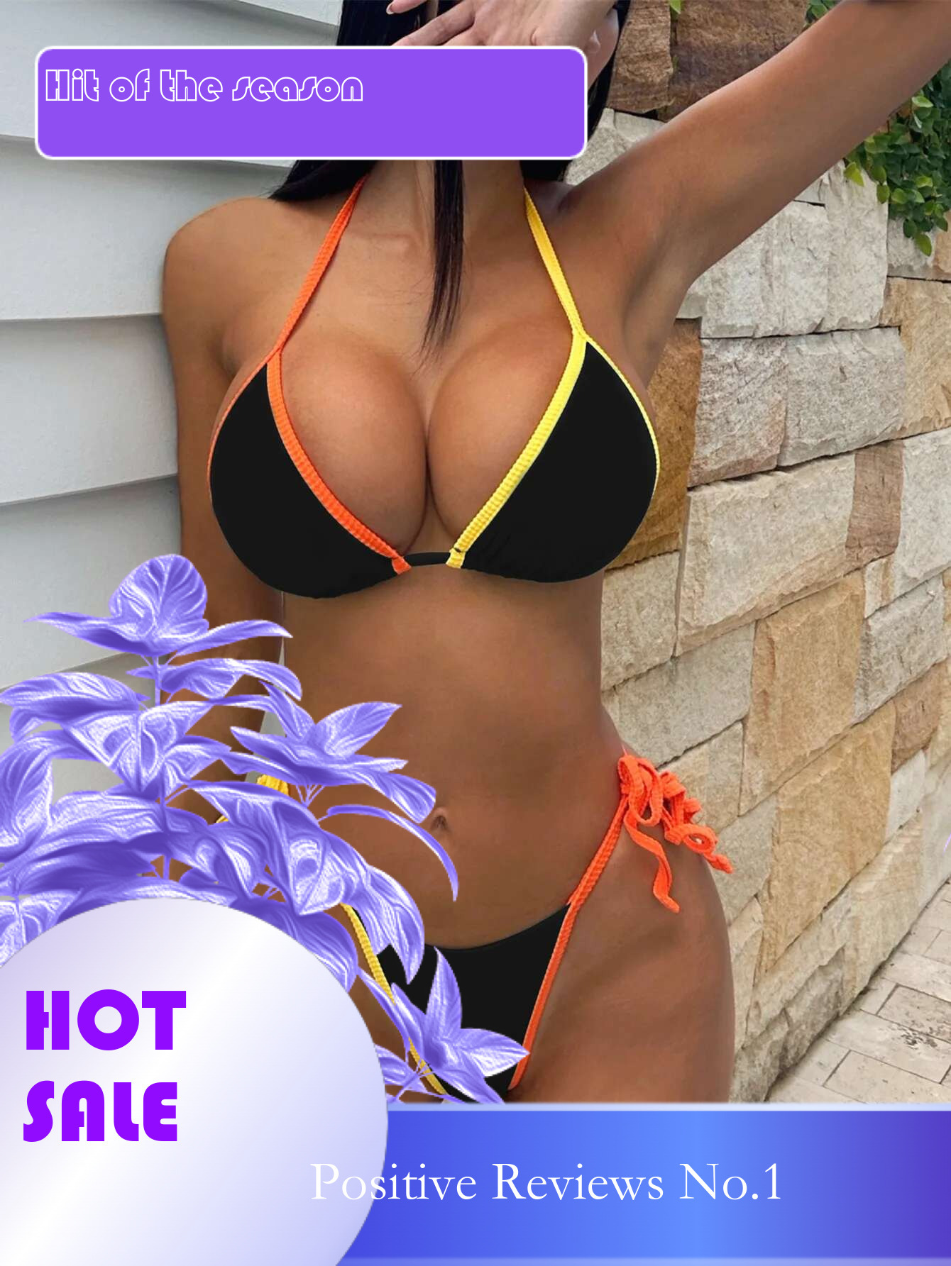 Dongdumaoyi Sexy Push Up Bikini Black Contrast Mini Swimsuit Women Beach Cut Out Patchwork Bathing Suit Tie Side Thong Swimwear