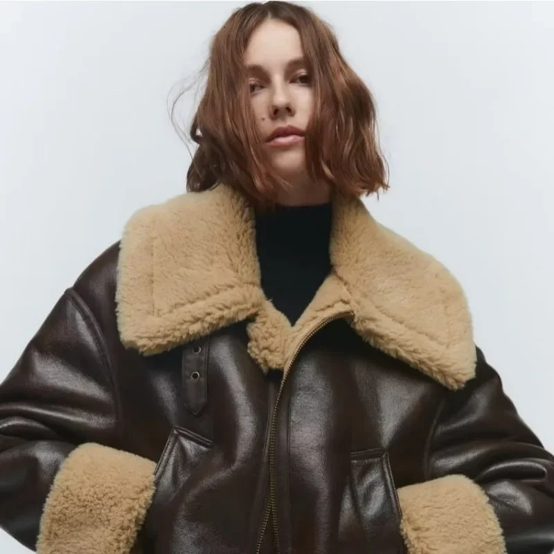 Autumn Winter Womens Thickened Warm Double-sided Short Jacket Womens Brown Coat 251105CJ