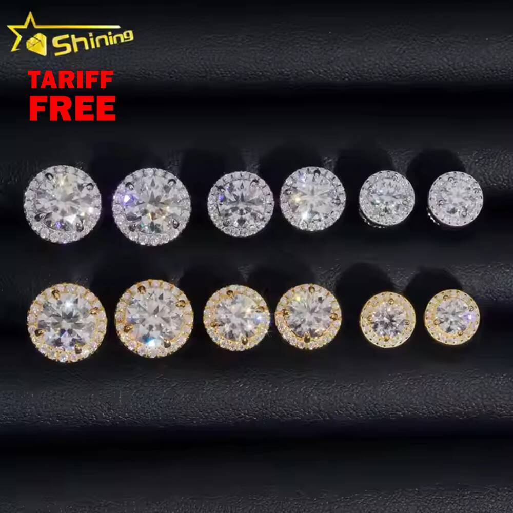 Fine Jewelry Stud Earring Moissanite Pass Diamond Tester Gold Plated 925 Sterling Silver Iced Out VVS Diamond Moissanite Earring