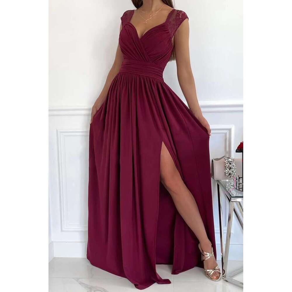 2025 Independent Station Wish Hot-Selling Sleeveless Lace Backless Hem Slit Women's Dress