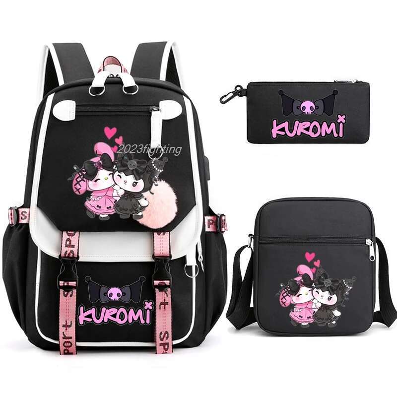 3Pcs Lovely Kuromi Melody Backpacks Women Men Patchwork Bookbag Sport Rucksack For Girl Bagpack Laptop Teens Travel Schoolbag