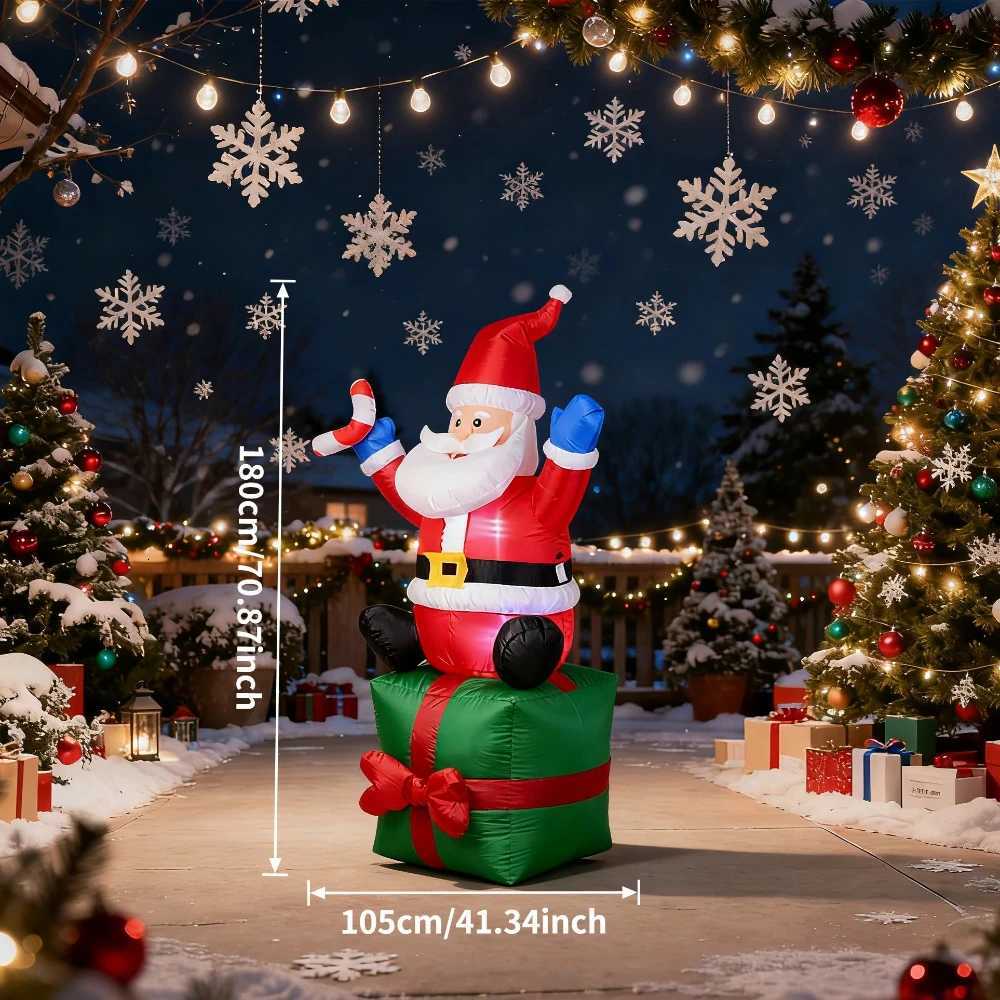 Christmas Inflatable Decorations - Branch Snowman Santa Claus Gingerbread Man Gift Bag Snowman LED Light Lawn Decorations W251107