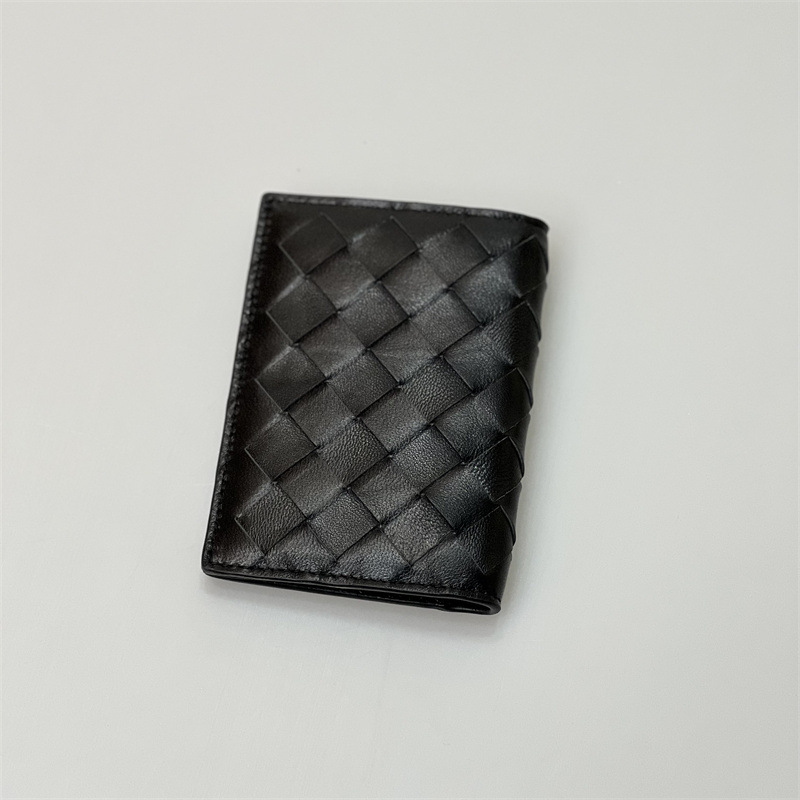 2025 Hand-woven genuine leather wallet foldable coin purse card holder rhombus-patterned sheepskin business fashion card holder and card sleeve