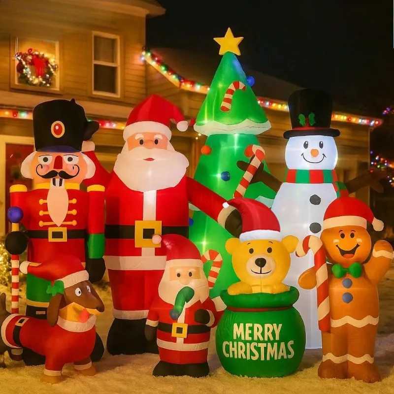 Outdoor Christmas Inflatables - LED Light Snowman Branch Snowman Gingerbread Man Gift Bag Snowman Lawn Yard Decor W251107