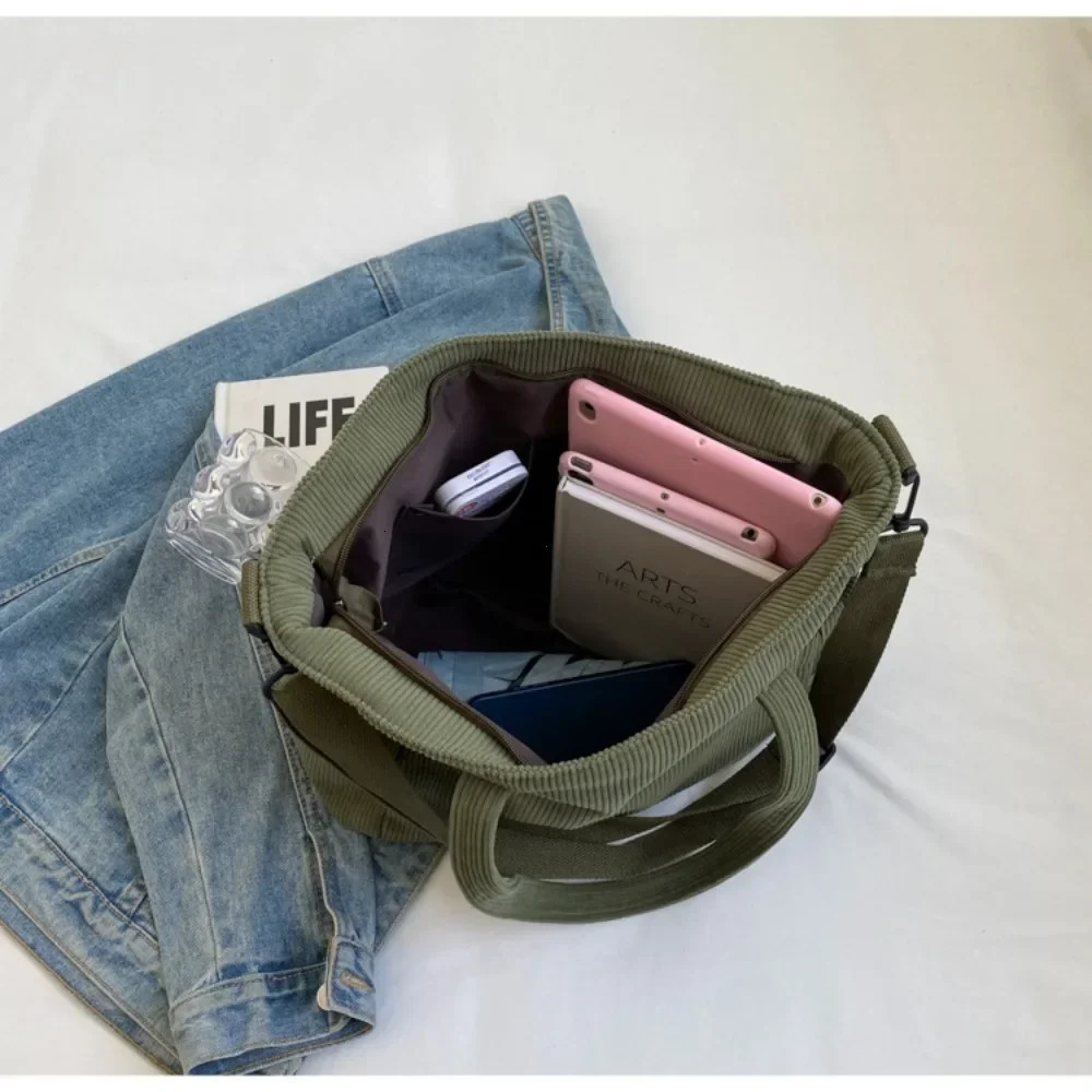 Fashion Versatile Shoulder Bag College Wind Commuting Corduroy Square BagUnisex Large Capacity Leisure Portable Crossbody Bag250403