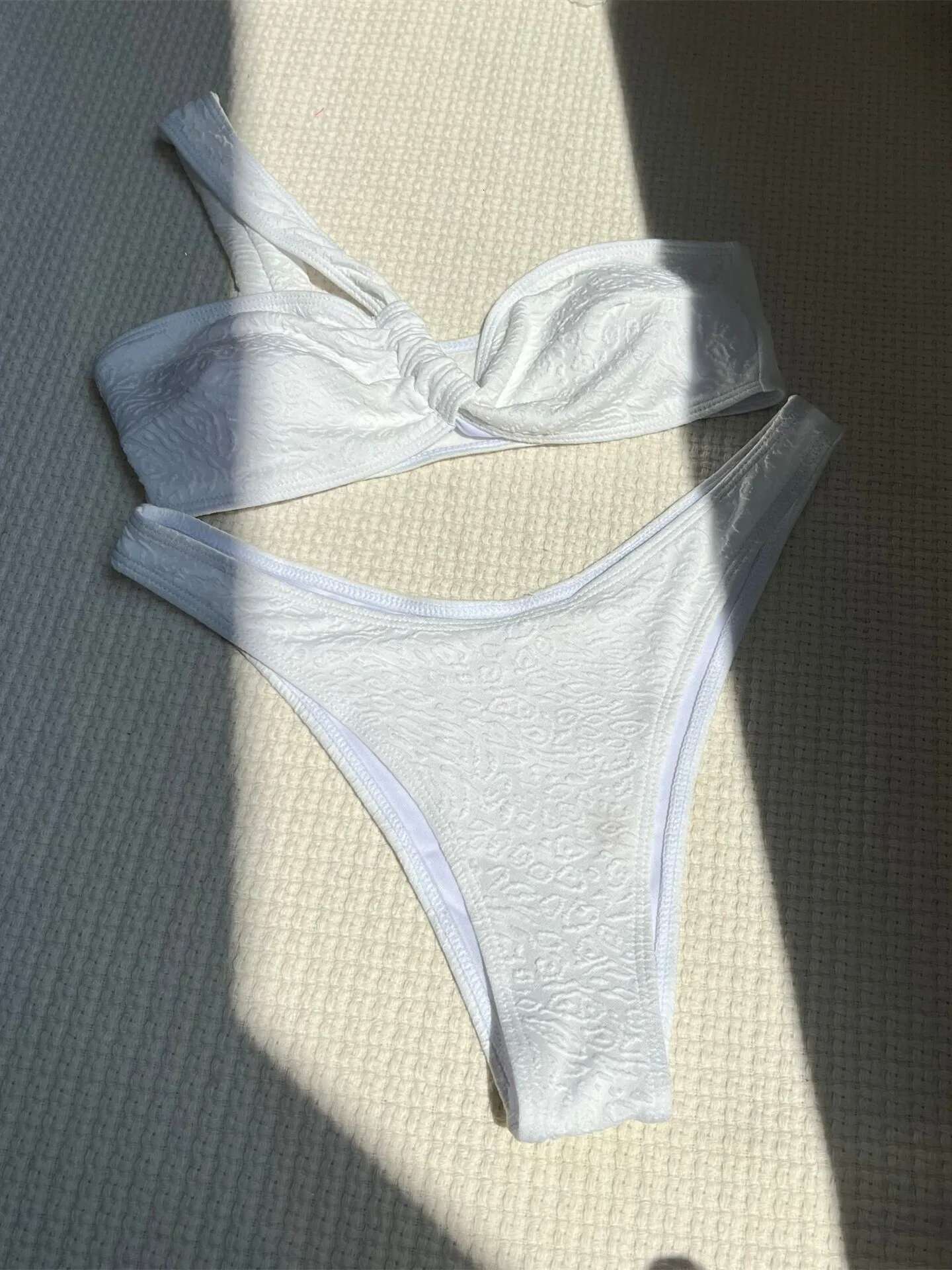 Dongdumaoyi Sexy One Shoulder Bikini Set Women White Tie Bow Push Up Thong Swimsuit Brazilian Beach Bathing Suit Swimwear Biquini