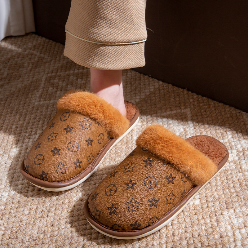 Designer Home Slippers for Men and Women Waterproof Cotton Winter & Autumn Indoor Shoes with Anti-Slip Thickened Fluffy Shoes