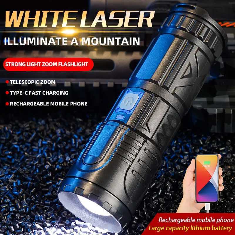 USB Rechargeable Outdoor Flashlight AG55 Laser Wick Long Range Lamp Emergency Power Bank Function LED Light Mountaineering TorchW251106