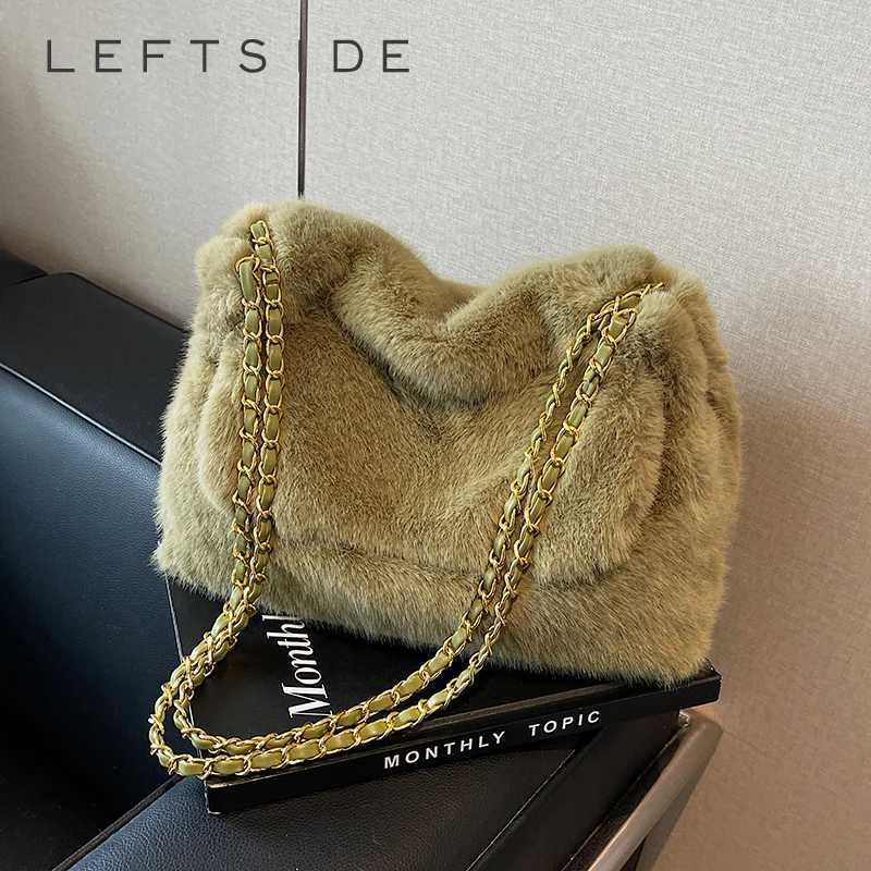 LEFTSIDE Faux Fur Women Shoulder Bags 2025 Luxury Brand Designer Plush Handbags and Purses Soft Warm Winter Chain Crossbody Bag L251106
