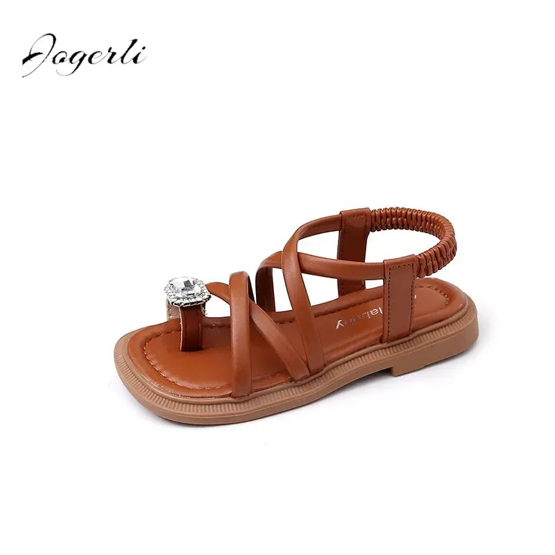 Kids Girls Toe Sandals Summer Rhinestone Fashion Sandals Children Stylish Non-slip Princess Shoes Slipper Size 23-36 250407