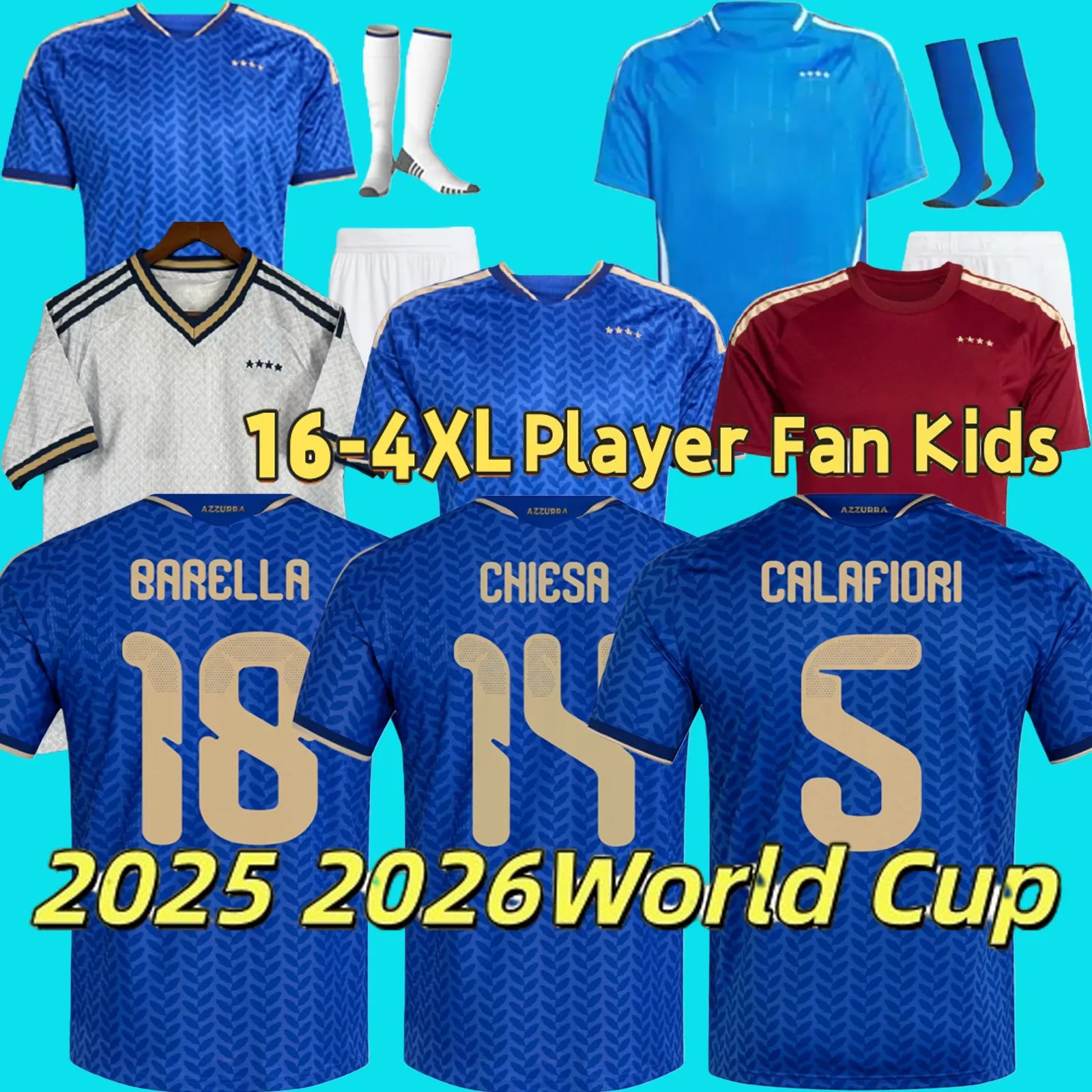 2026 World Cup Kit Italy soccer jersey men home away third goalkeeper player version Training kids football shirts Jorginho Pellegrini Frattesi home jerseys