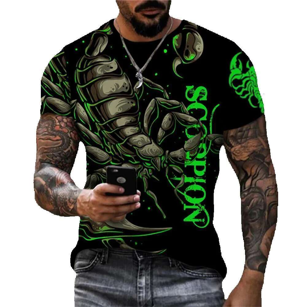 Scorpion pattern fashionable short sleeved round neck street 3D animal printed men's T-shirt 5XL plus size summer casual top