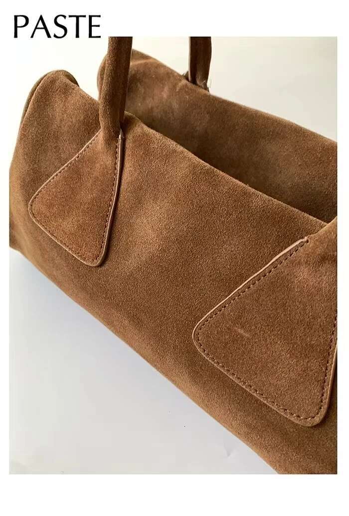 New Ins Chic Niche Stylish Pillow Bowg Tote Large Real Suede Cow Leather Women Shoulder Bag Long Handle Winter Handbag