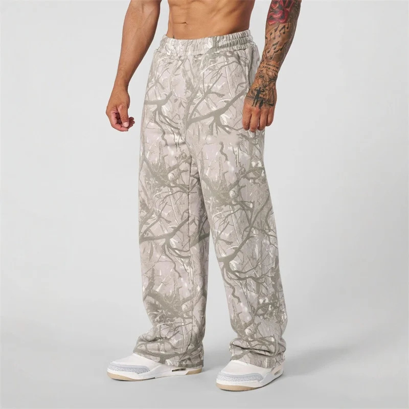 2025 Jogger Straight Trendy Fitness Pants Mens Camouflage Wide Leg Breathable running sweatpants loose men trousers 251103