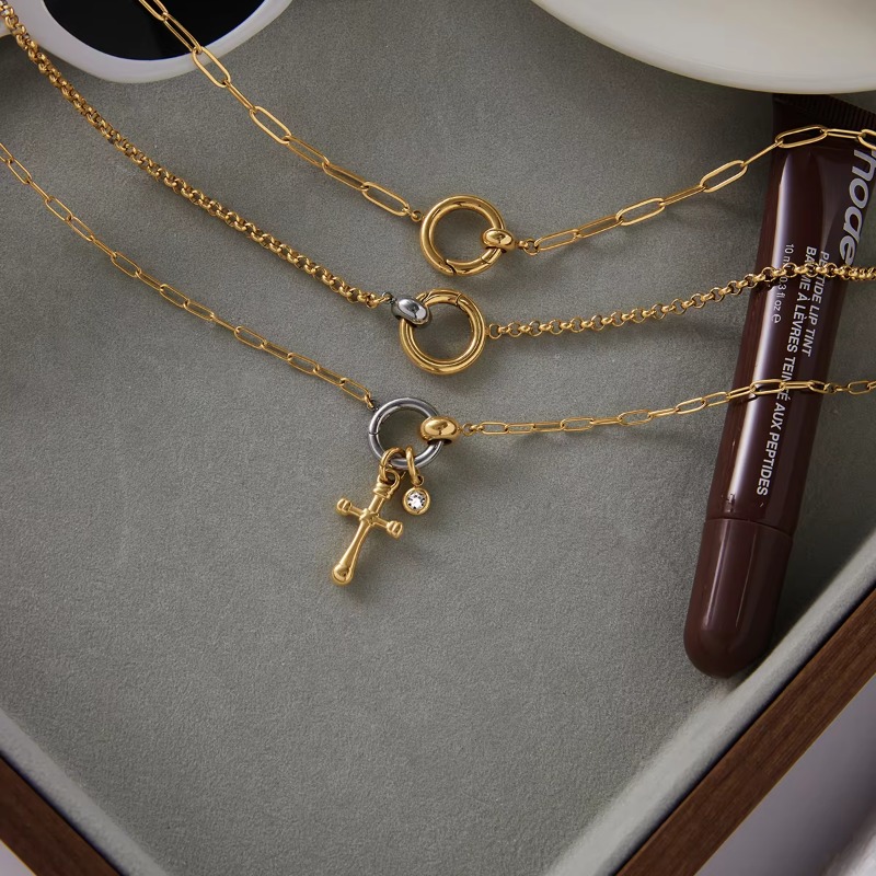 Designer Jewellery High Quality 18K Gold Plate Stainless Steel Two Tone Cross Pendant Necklace DIY Design for Daily Wear Gift Textured Classic Accesso