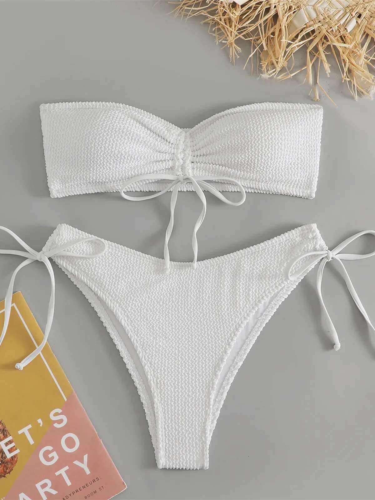 Dongdumaoyi Sexy Bandeau Bikini Pleate Drawstring Push Up Micro Swimsuit Green Black Bathing Suit Thong Swimwear Biquinis Feminino