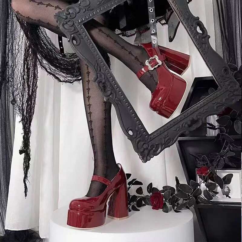 Super High New Round Head Shallow Mouth Metal Buckle Thick Heel Waterproof Platform Mary Jane Women's Shoes