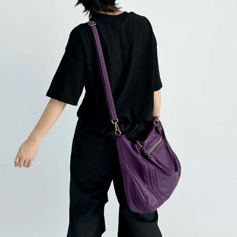 Women's Fashion Y2k Hot Girl Motorcycle Bag Large Capacity Washed Distressed Shoulder Crossbody Handbag