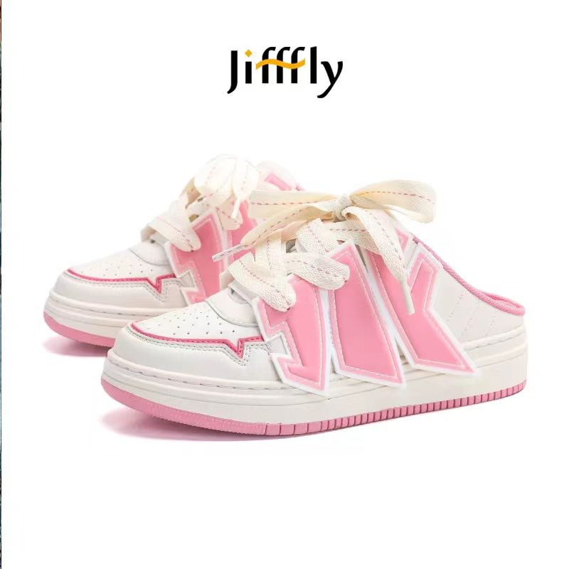 Jifffly women's half-slip 2025 summer new board shoes small style one-step lazy person sports whiteCasual shoes