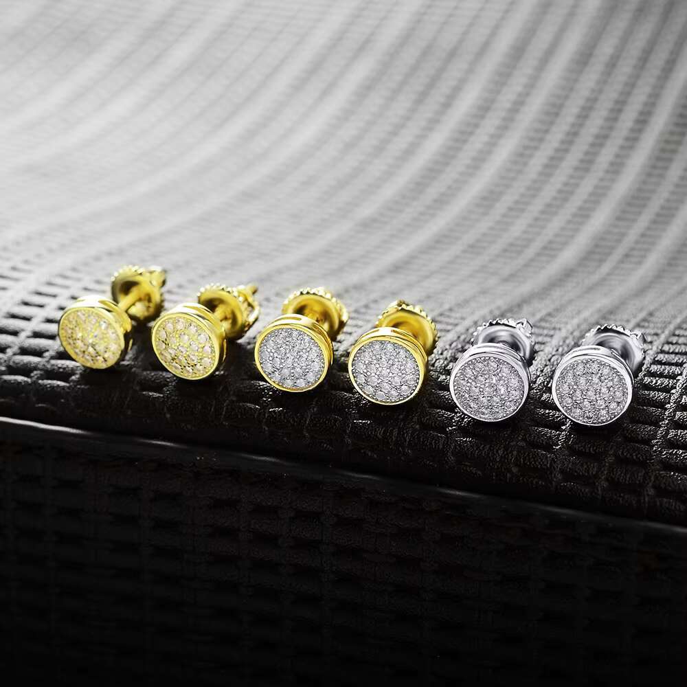 Women 925 Silver Brass 18K Gold Plated Shiny Transparent Round Zircon Stud Earrings