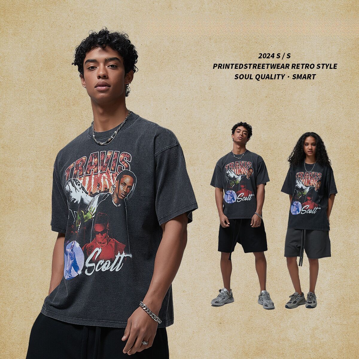 Men's Wear | 2025 Spring/Summer New Printed T-shirt for Men, Washed and Used Loose Street Trendy Brand T